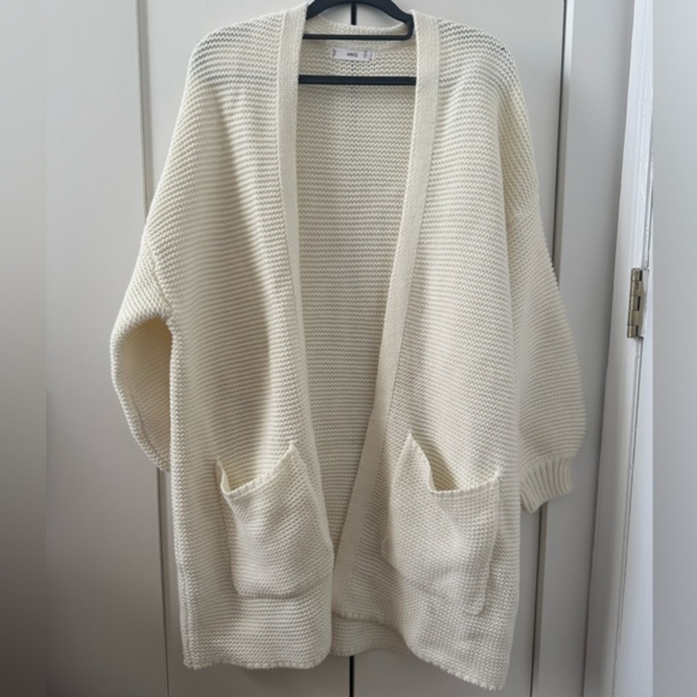 MANGO Oversized Open Knit Cardigan - Ivory/Cream